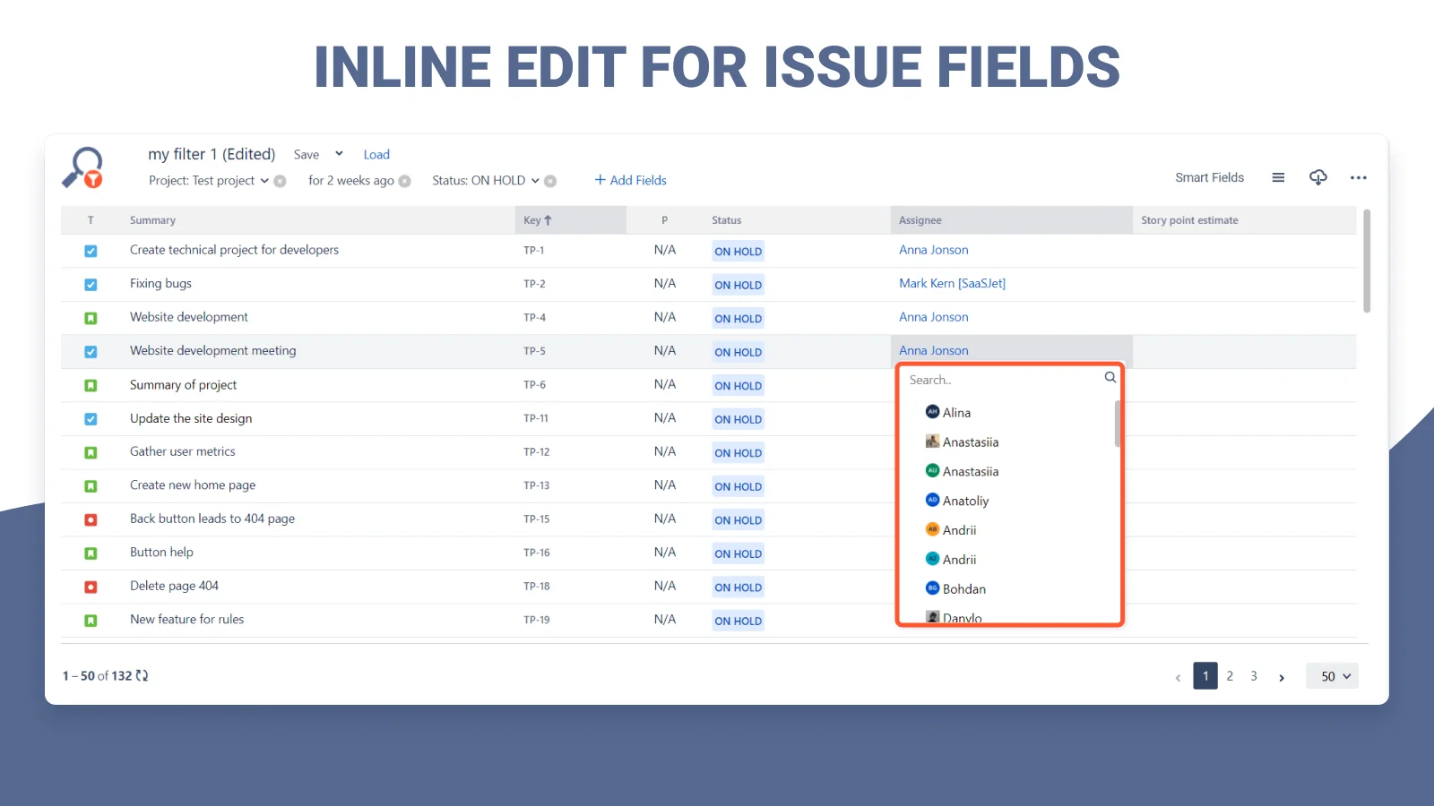 inline edit for issue fields