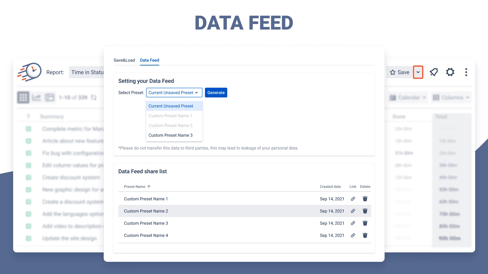 get data feed with time in status reports