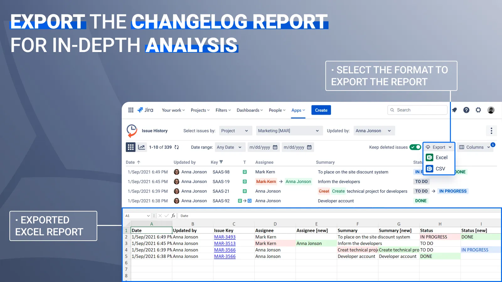 Export the changelog report for in-depth analysis